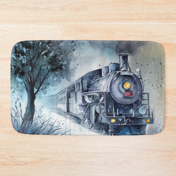 Item preview, Watercolor steam locomotive in gray-green colors designed and sold by MaryWatercolor.