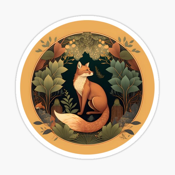 Item preview, Art Nouveau fox with plants and mushrooms vintage designed and sold by mo-jito.