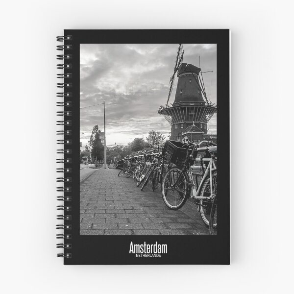 Item preview, Amsterdam Black and White Photo - Netherlands Wanderlust  - Windmill and Bicycles designed and sold by SoccaTamam.