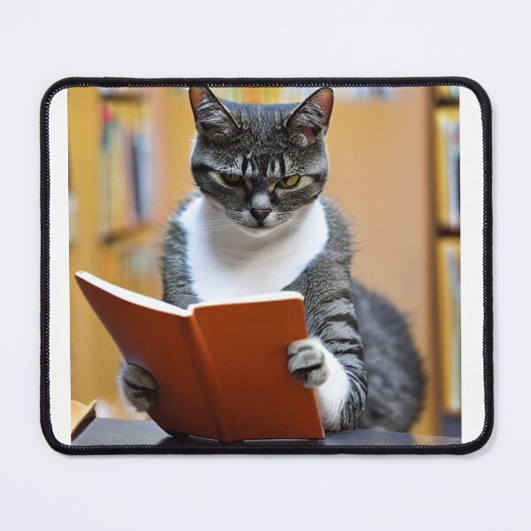 Item preview, serious looking cat holding a book designed and sold by JuliVogel.