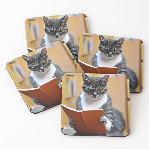 Item preview, serious looking cat holding a book designed and sold by JuliVogel.