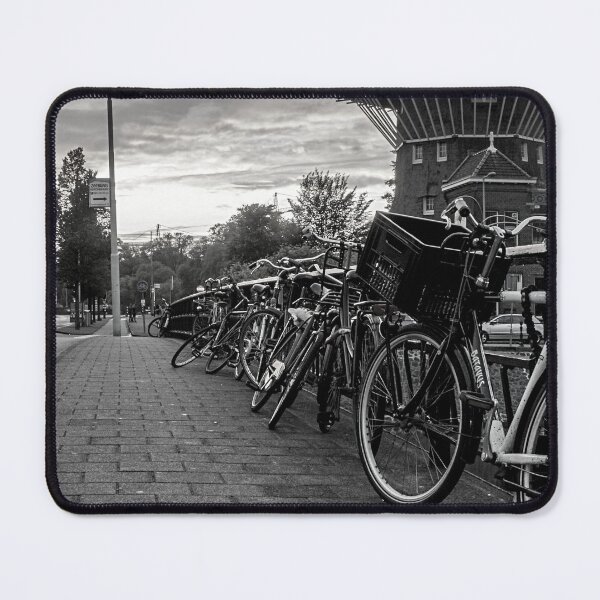 Item preview, Amsterdam Black and White Photo - Netherlands Wanderlust  - Windmill and Bicycles designed and sold by SoccaTamam.