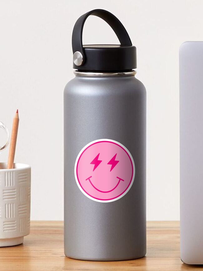 Preppy Pink Smiley Birthday Water Bottle Label Template