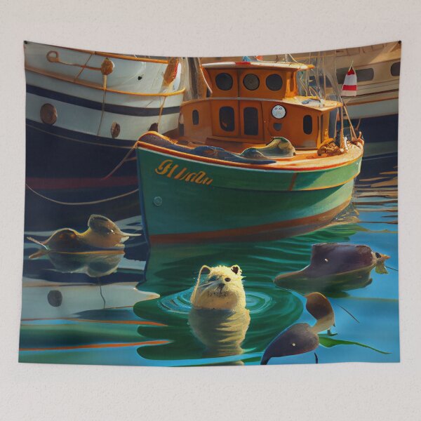 Item preview, Frogtail and Flotilla at Eggplant Harbor Digital Painting designed and sold by CodeAndColors.