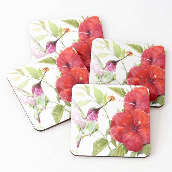 Item preview, Red Hibiscus and Hummingbird designed and sold by surenart.