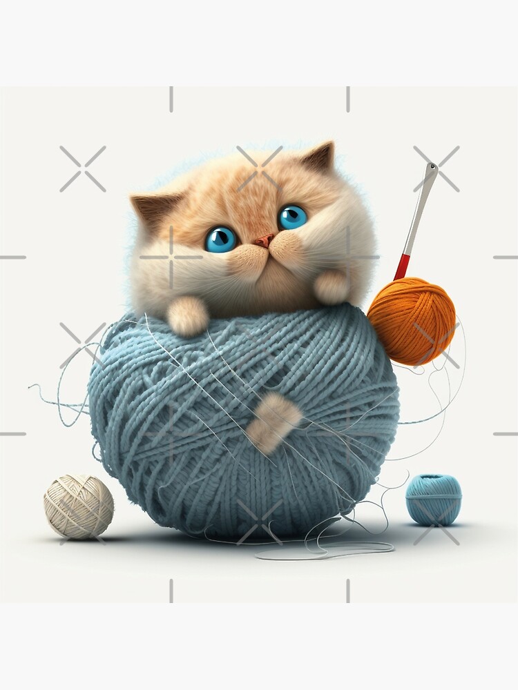 Funny and cute 4 cats with a ball of wool, cute cat holding yarn