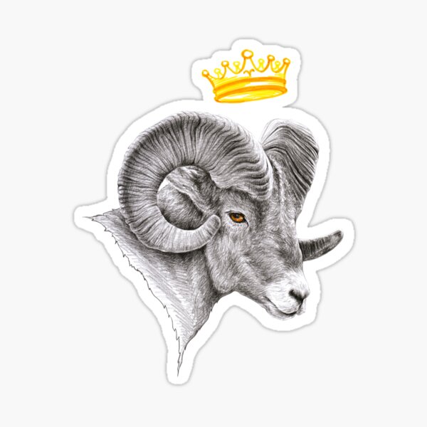 Item preview, Aries Zodiac sign Bighorn Ram with Crown Animal art designed and sold by edrawings38.