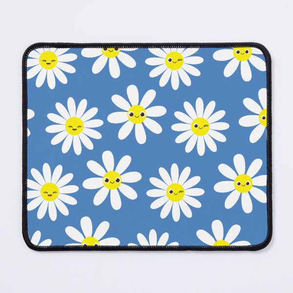 Item preview, Cute Happy Face Daisies on Retro Blue Seamless Pattern designed and sold by ClaudiaFlores.