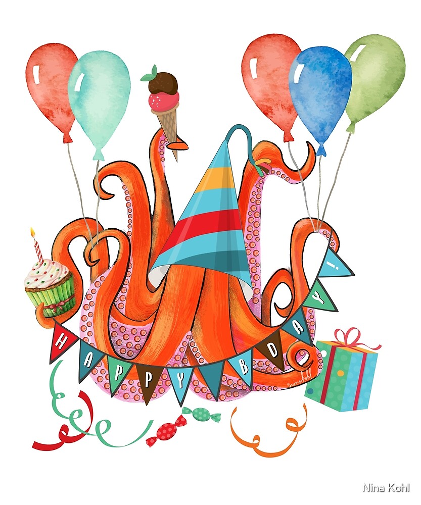 Funny Octopus Joyeux Anniversaire Par Nina Kohl Redbubble