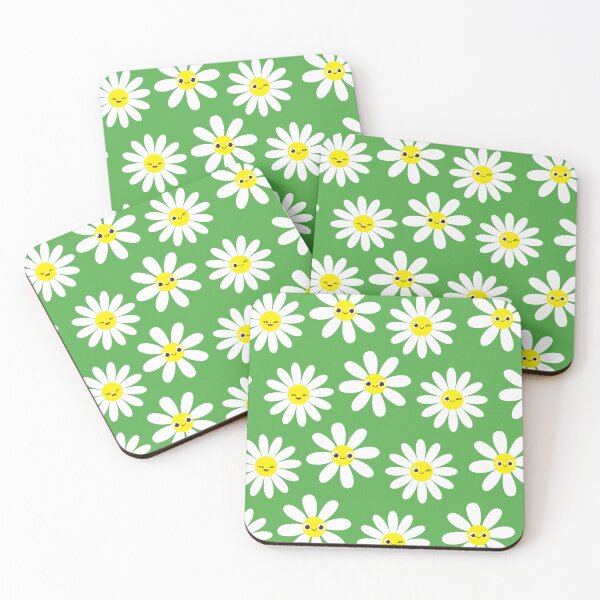 Item preview, Cute Happy Face Daisies in on Retro Green Seamless Pattern  designed and sold by ClaudiaFlores.