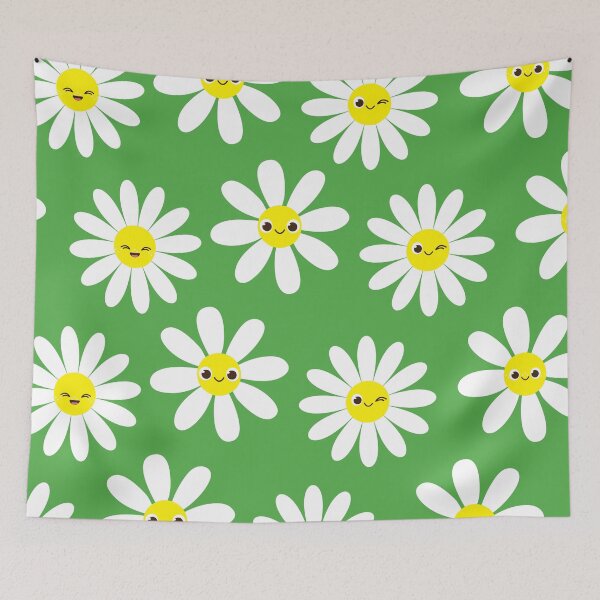 Item preview, Cute Happy Face Daisies in on Retro Green Seamless Pattern  designed and sold by ClaudiaFlores.