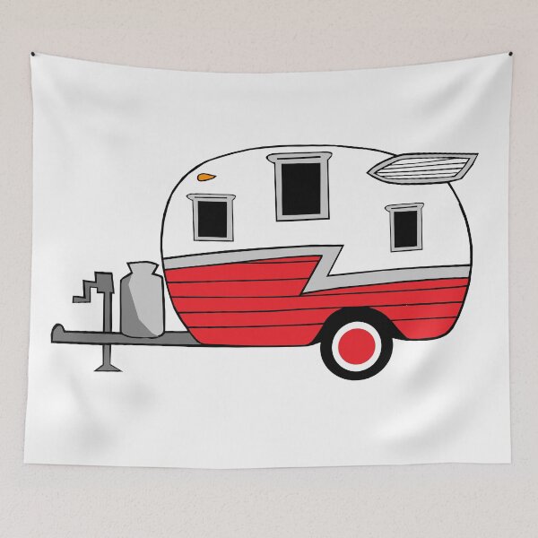 Item preview, Shasta vintage camper red rv designed and sold by Michael Garber.