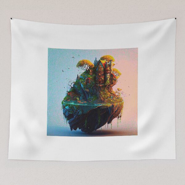 Item preview, Mobile Island ind Pixel Art with green plants and trees and big house designed and sold by ZooOfArt.