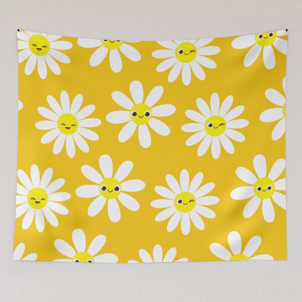 Item preview, Retro Mellow Yellow Happy Face Daisies Seamless Pattern  designed and sold by ClaudiaFlores.