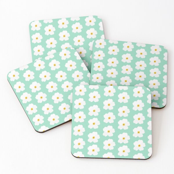 Item preview, White Primrose Pattern on Mint Background designed and sold by Lindsay Marie Patterns.