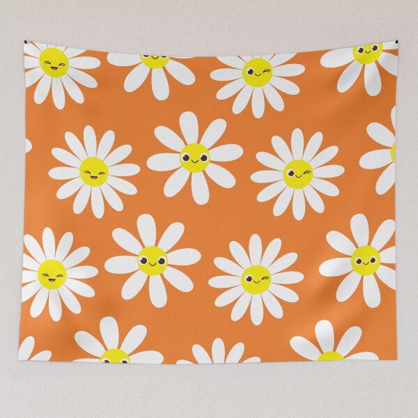 Item preview, Retro Orange Happy Face Daisies Seamless Pattern  designed and sold by ClaudiaFlores.
