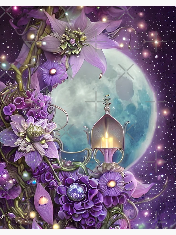 Whimsical Detailed Fantasy Moon Flower Art Board Print for Sale