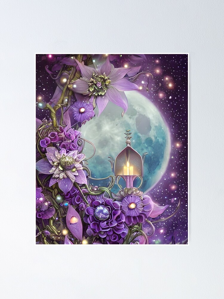 Whimsical Detailed Fantasy Moon Flower Poster for Sale by Trace1234