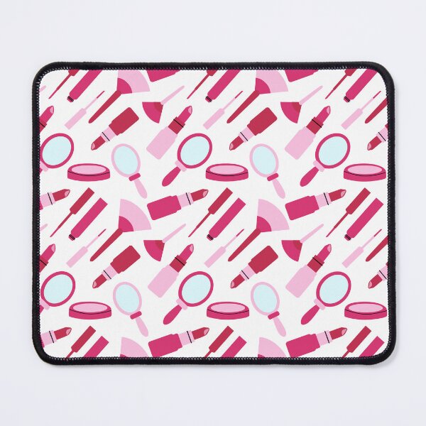 Item preview, Pink Makeup Pattern with lipstick, mirror, powder, brush and mascara designed and sold by Lindsay Marie Patterns.