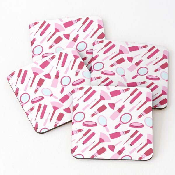 Item preview, Pink Makeup Pattern with lipstick, mirror, powder, brush and mascara designed and sold by Lindsay Marie Patterns.