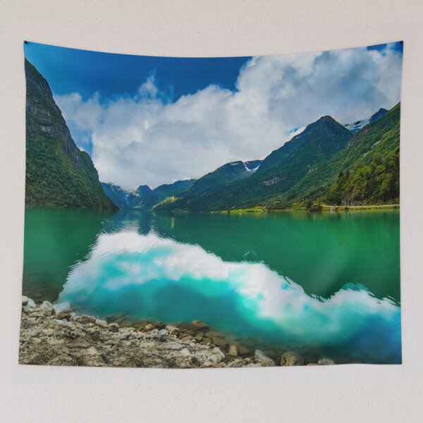 Item preview, Scenic view of Buarbreen fjord and Lovatnet lake designed and sold by ImgPrint.