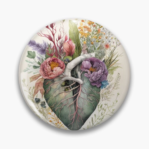 Item preview, Heart overgrown with florals - anatomy floral botanical watercolor illustration designed and sold by EmeraldeaArt.