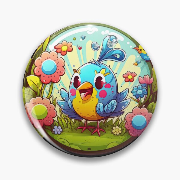 Item preview, Happy little spring bird illustration - blue bird and colorful flowers - sunny colorful and happy designed and sold by PurpleMoss.