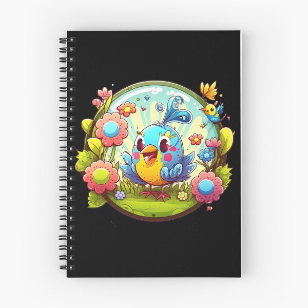 Item preview, Happy little spring bird illustration - blue bird and colorful flowers - sunny colorful and happy designed and sold by PurpleMoss.