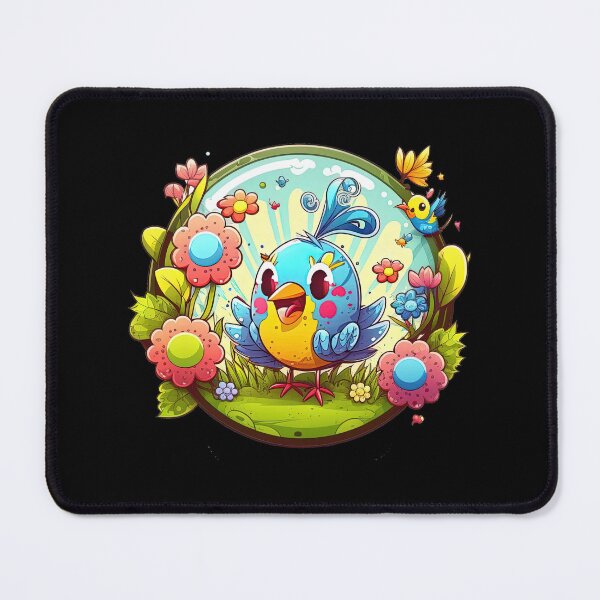 Item preview, Happy little spring bird illustration - blue bird and colorful flowers - sunny colorful and happy designed and sold by PurpleMoss.