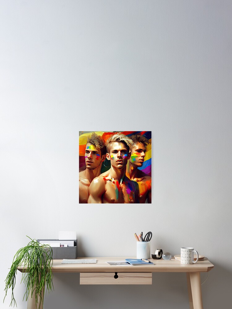 Three Guys Celebrating at a Gay Pride Parade Poster