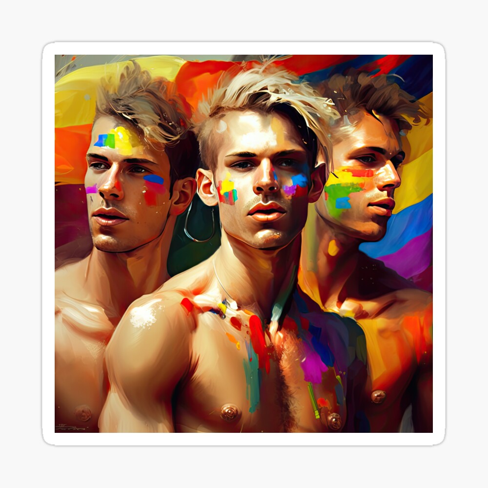 Three Guys Celebrating at a Gay Pride Parade Poster