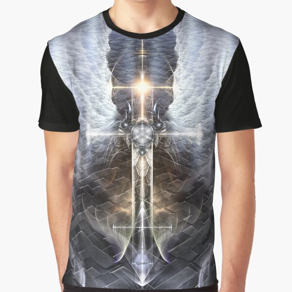 Heavenly Angel Wings Cross Jagged Roads Fractal Art Composition Graphic T-Shirt