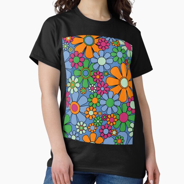 Item preview, Retro Garden Flowers Colorful 60s 70s Spring Floral Pattern Blue Orange Green Raspberry Pink designed and sold by kierkegaard.