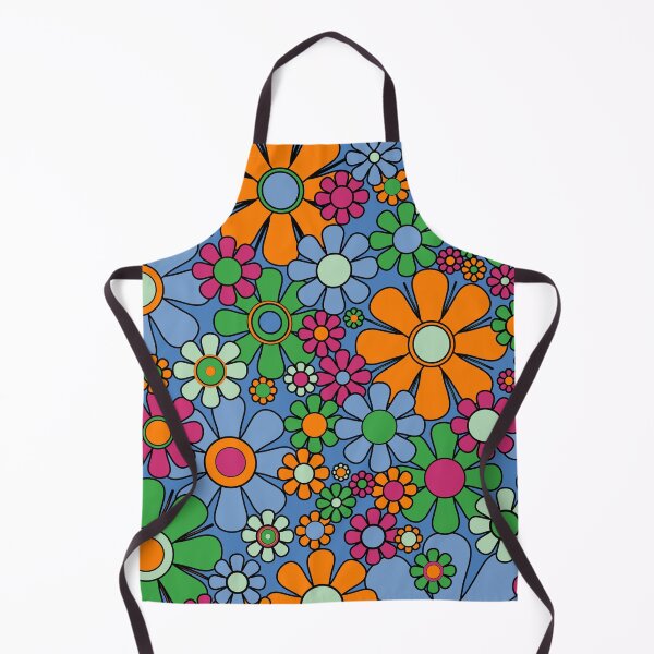 Item preview, Retro Garden Flowers Colorful 60s 70s Spring Floral Pattern Blue Orange Green Raspberry Pink designed and sold by kierkegaard.