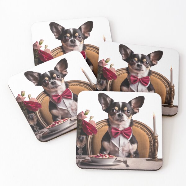 Item preview, Chihuahua with a big red bow sitting at a romantic dinner on Valentine's Day designed and sold by Martodri.