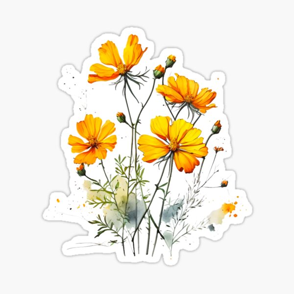 Aperçu de l'œuvre Fleurs de cosmos jaunes créée et vendue par simplecraftstudio.