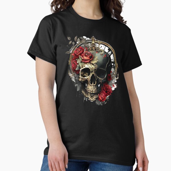 Aperçu de l'œuvre Design de style Steampunk - Crâne avec Roses Vintage Gothique créée et vendue par SevoArt.