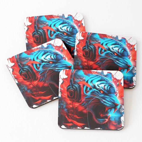 Item preview, "Angry Blue Tiger with Glaring Eyes and Headphones". designed and sold by DesignerDuds.