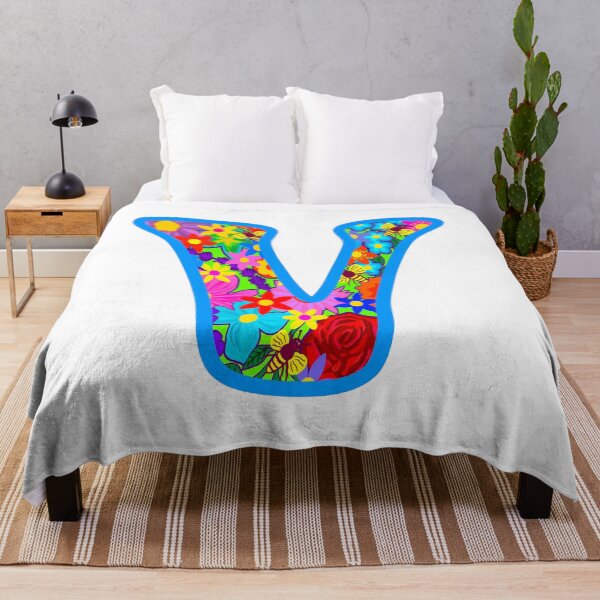 Item preview, Blue Floral Alphabet Letter V – Colorful Boho Psychedelic Flower Typography Art designed and sold by Vividality.