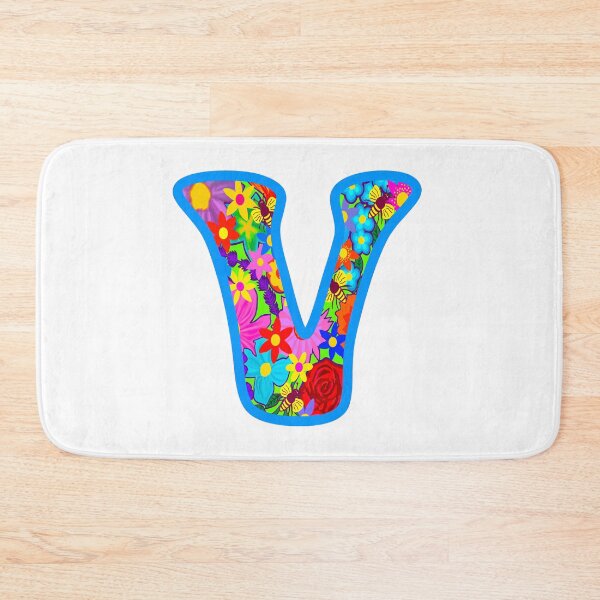 Item preview, Blue Floral Alphabet Letter V – Colorful Boho Psychedelic Flower Typography Art designed and sold by Vividality.