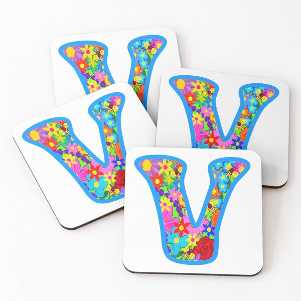 Item preview, Blue Floral Alphabet Letter V – Colorful Boho Psychedelic Flower Typography Art designed and sold by Vividality.