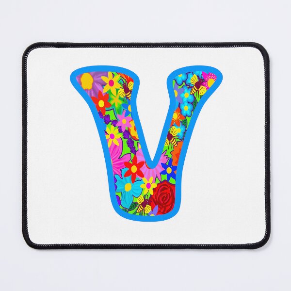 Item preview, Blue Floral Alphabet Letter V – Colorful Boho Psychedelic Flower Typography Art designed and sold by Vividality.
