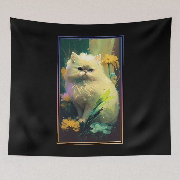 Item preview, Persian Cat Vibrant Tropical Flower Tall Digital Oil Painting Portrait 3 designed and sold by arthouseflunky.