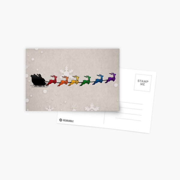 Santa and Sleigh with LGBTQ Pride Rainbow Reindeer Christmas Design Postcard