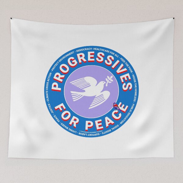 Item preview, PMD00449 Progressive Movement Designs Progressives for Peace Dove peace symbol for Progressives or Democrats or Bernie Sanders supporters or Democratic Socialists with 12 progressive goals designed and sold by ProgressiveLeft.