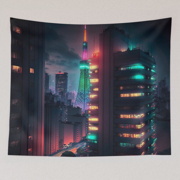 Item preview, Futuristic Tokyo Japan Neon Style Illustration designed and sold by unrealartwork.