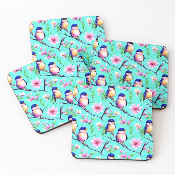 Item preview, Turquoise and Pink Flowers Spring Birds Floral designed and sold by Sweet  Zoe Shop.