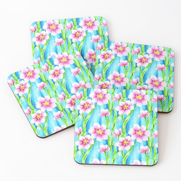 Item preview, Watercolor Style Pink Flowers Aqua Background Pattern designed and sold by Sweet  Zoe Shop.