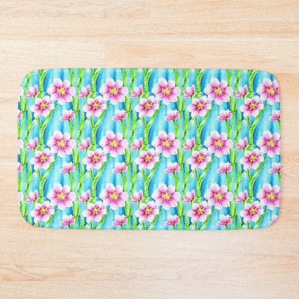 Item preview, Watercolor Style Pink Flowers Aqua Background Pattern designed and sold by Sweet  Zoe Shop.