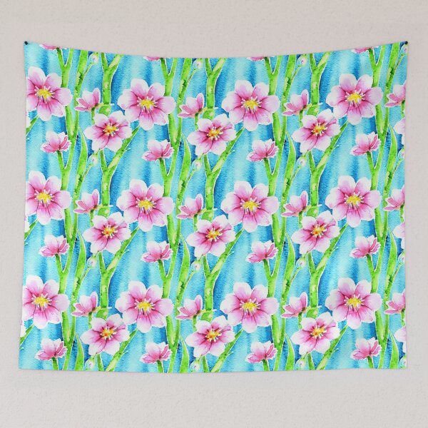 Item preview, Watercolor Style Pink Flowers Aqua Background Pattern designed and sold by Sweet  Zoe Shop.